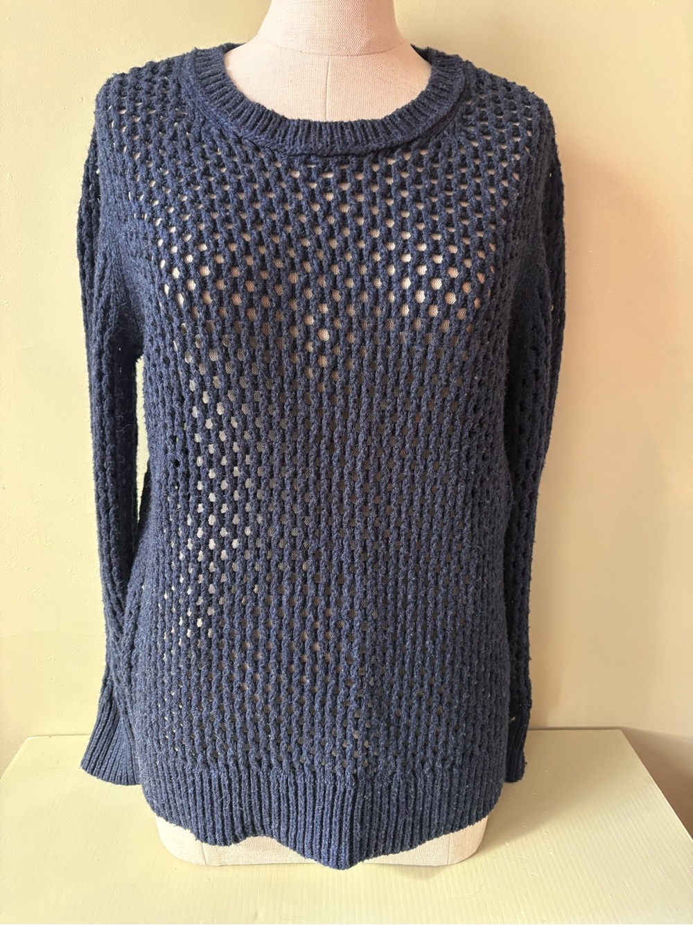 Denver Hayes Navy Open-Knit Crewneck Sweater Sz XL